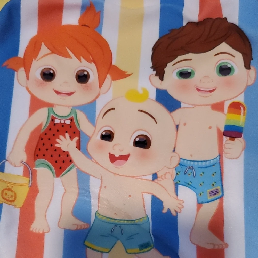 Kids Swim One Piece with Stripes and Cartoon Characters